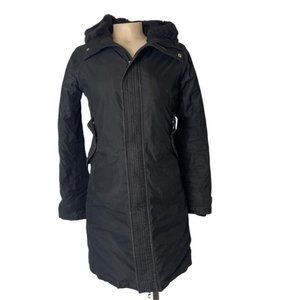 ARITZIA TNA Women's Black Faux Fur Hooded Waterproof Long Parka SizeXS Pre-Owned